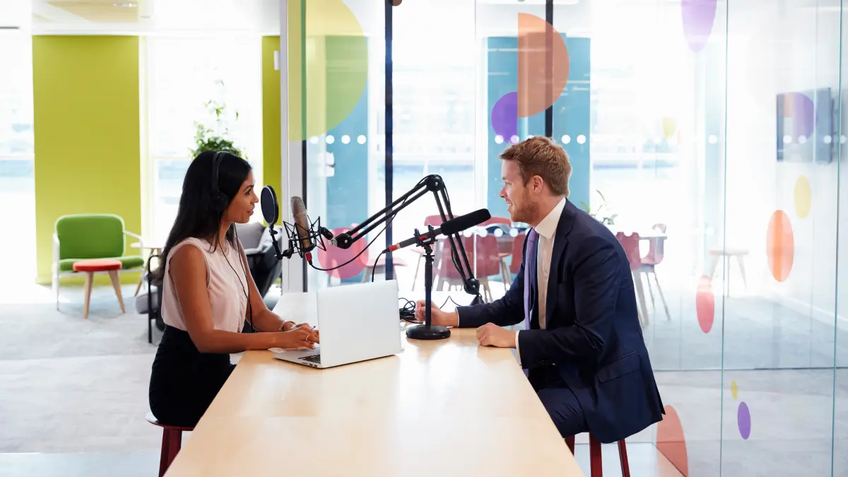 entrepreneurs connecting on a podcast